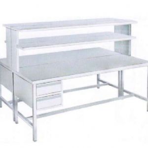G37不銹鋼工作臺（雙面、兩抽、四框腿、帶兩層架）